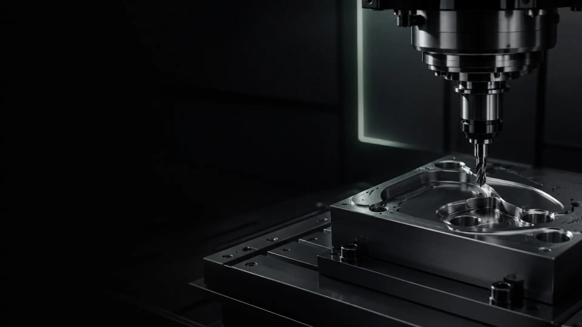 5-Achs CNC-Bearbeitungszentrum bei UYAR Präzisionstechnik mit Fräskopf und Bauteil